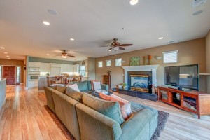 Living room open to dining and kitchen